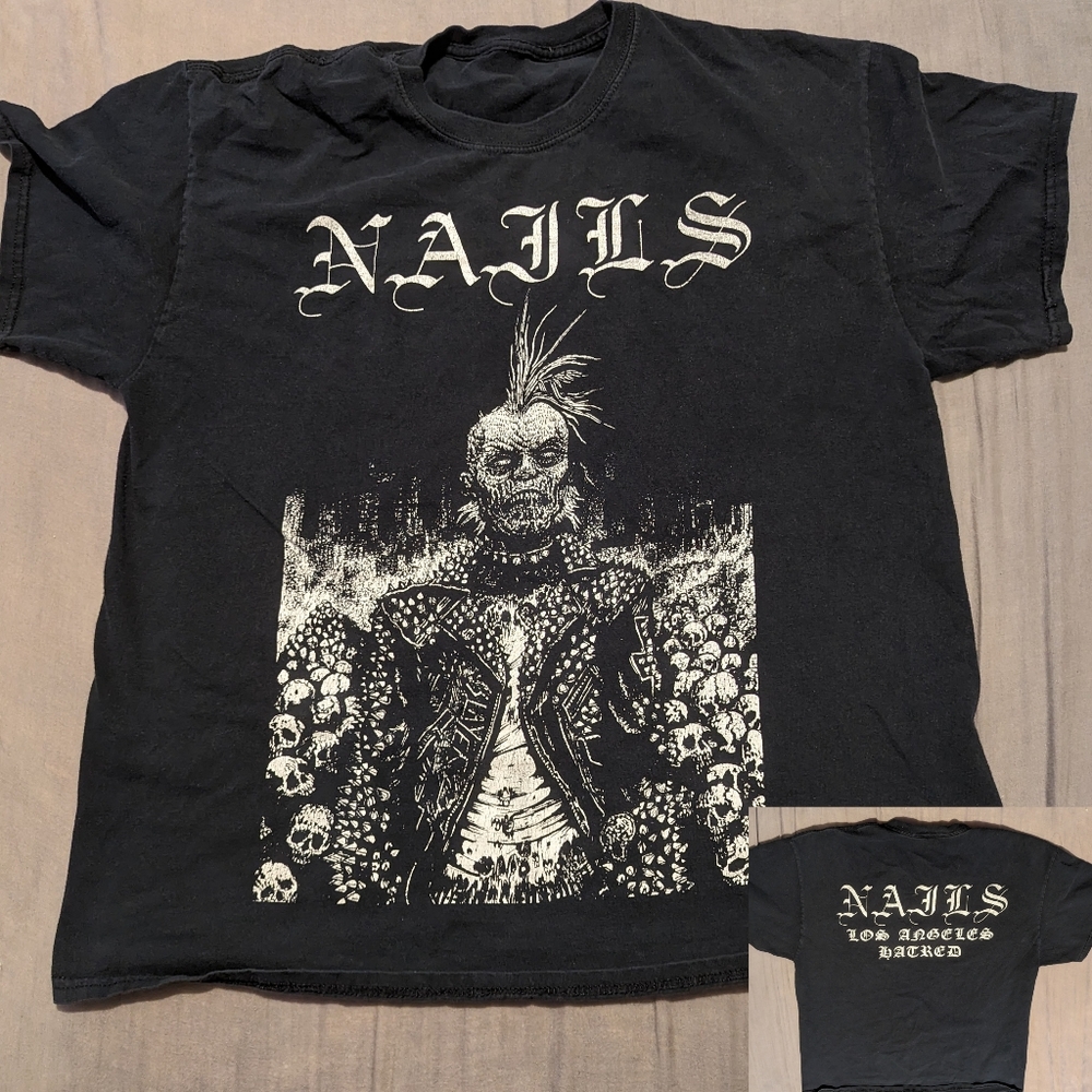 Large Black and White Zombie Punk Nails Tee.